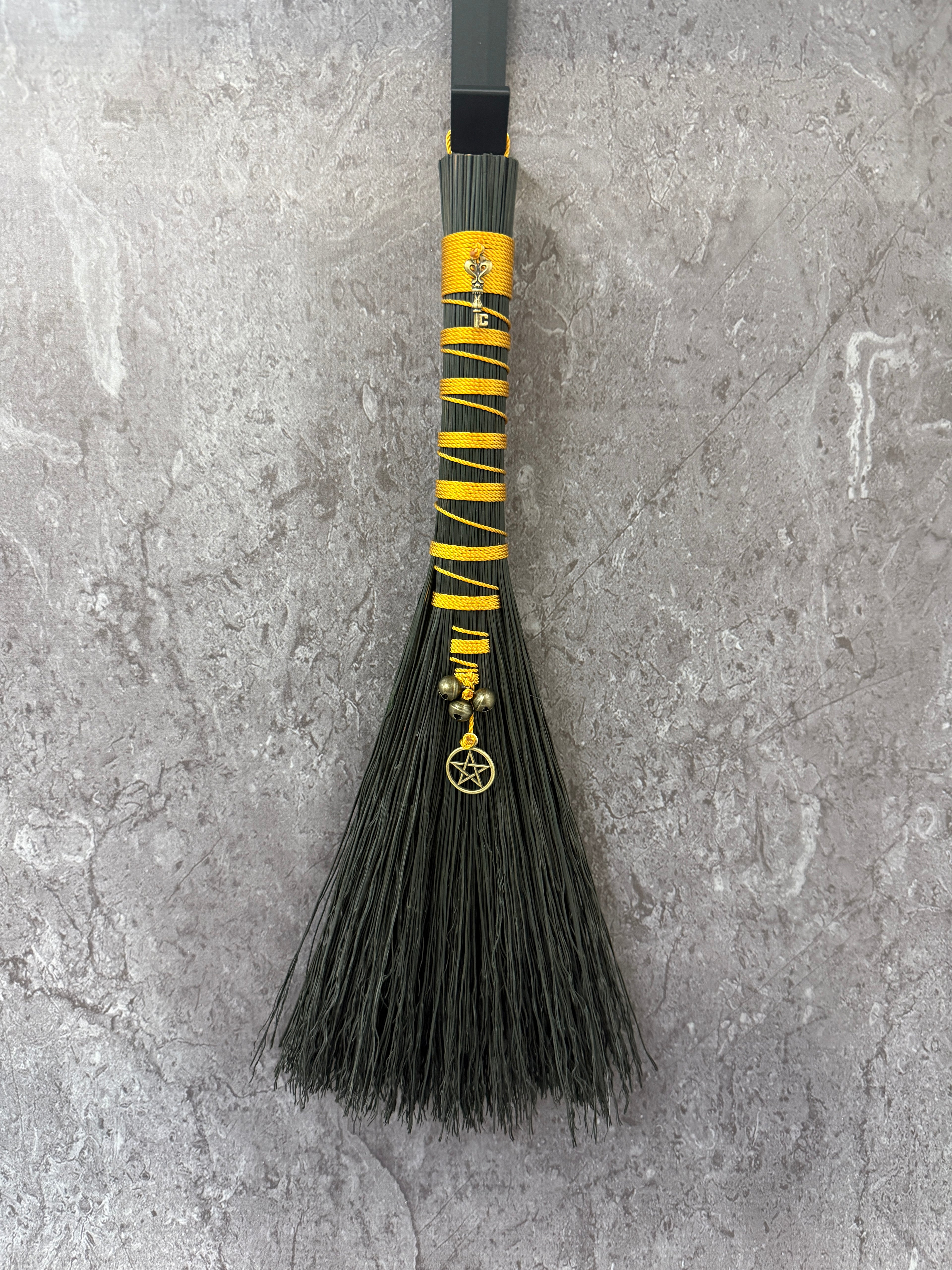 Hawks Tail broom- black & gold (besom)