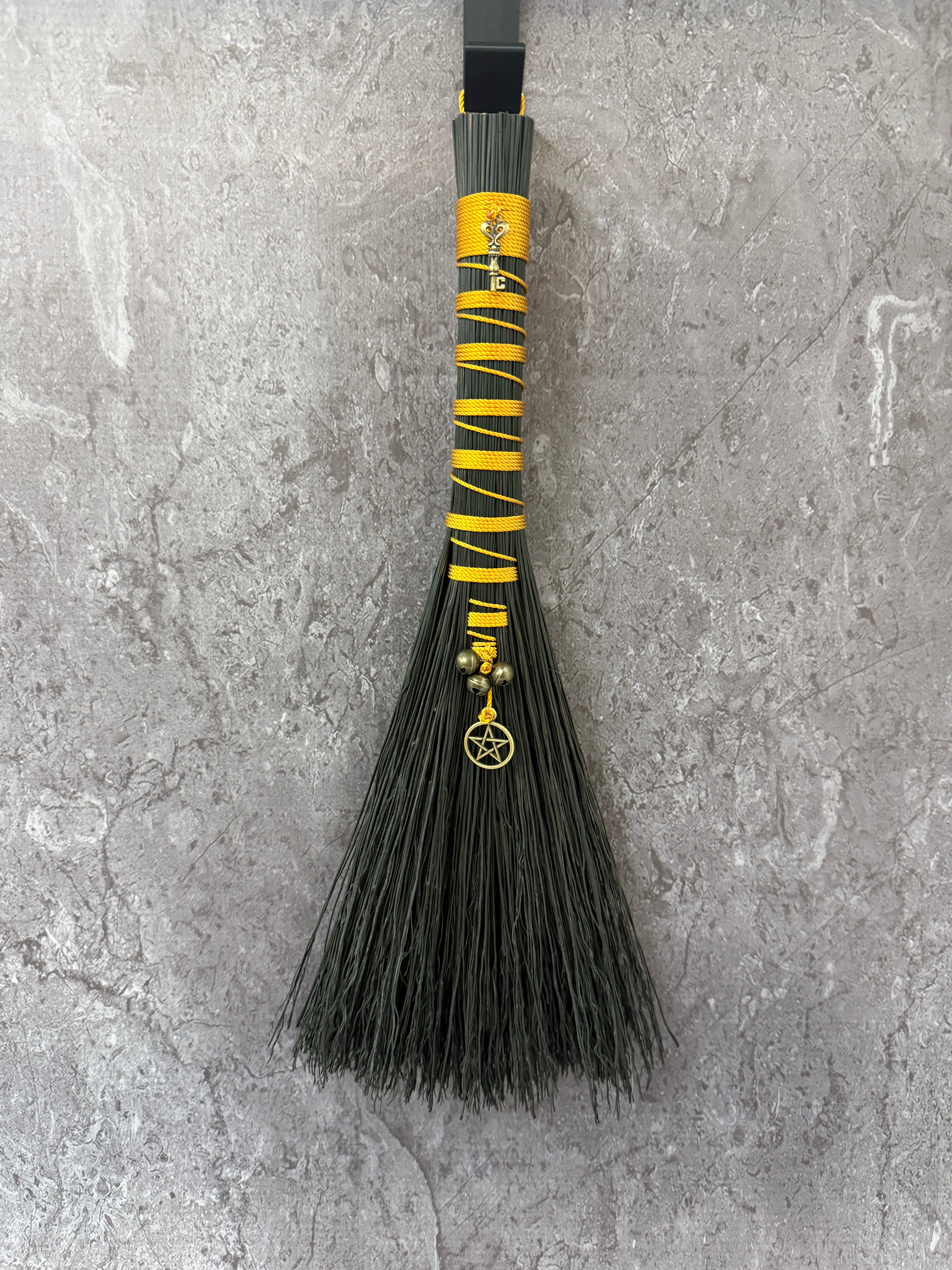 Hawks Tail broom- black & gold (besom)