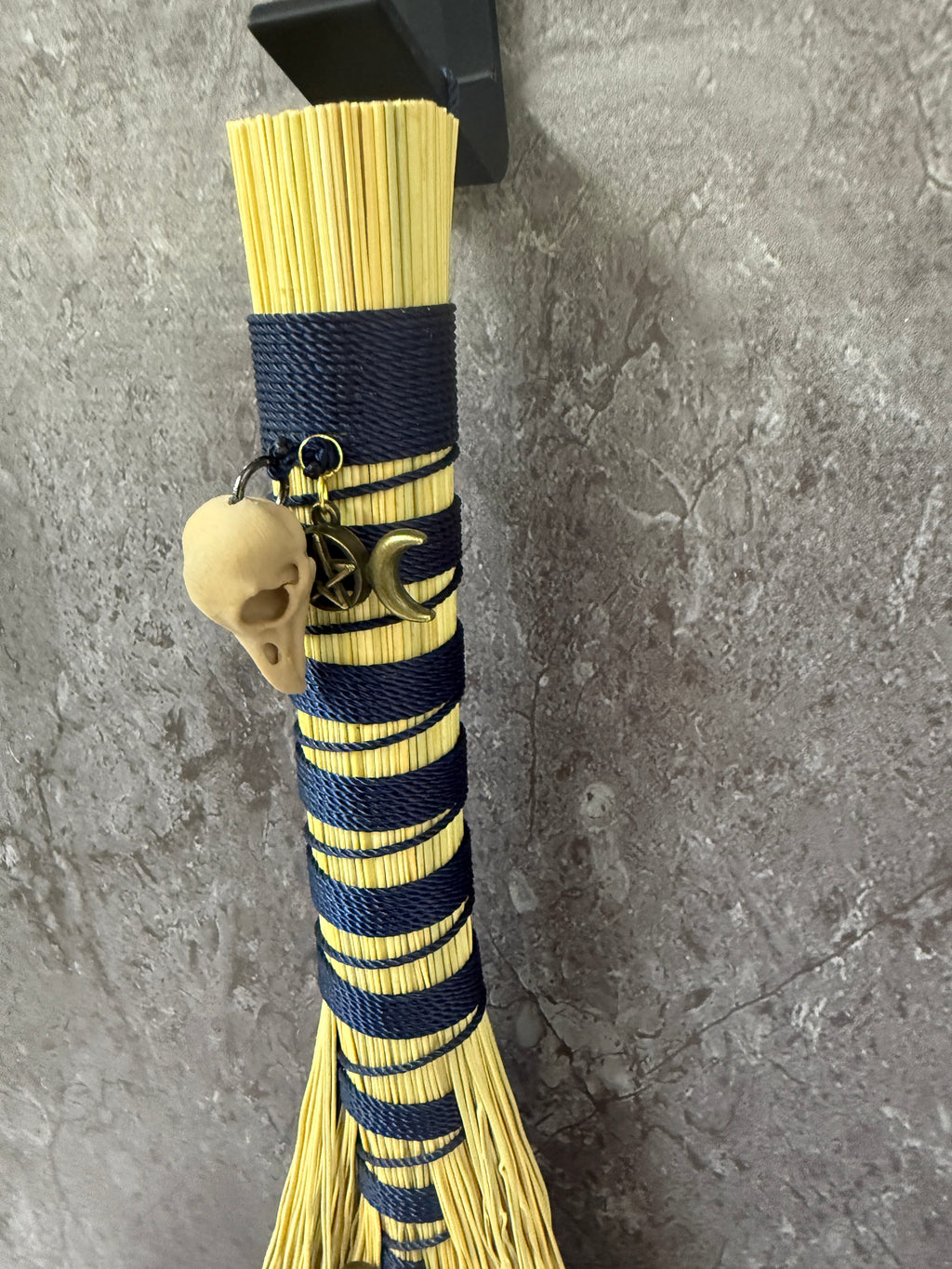 Hawks tail besom broom - Navy ravens head.