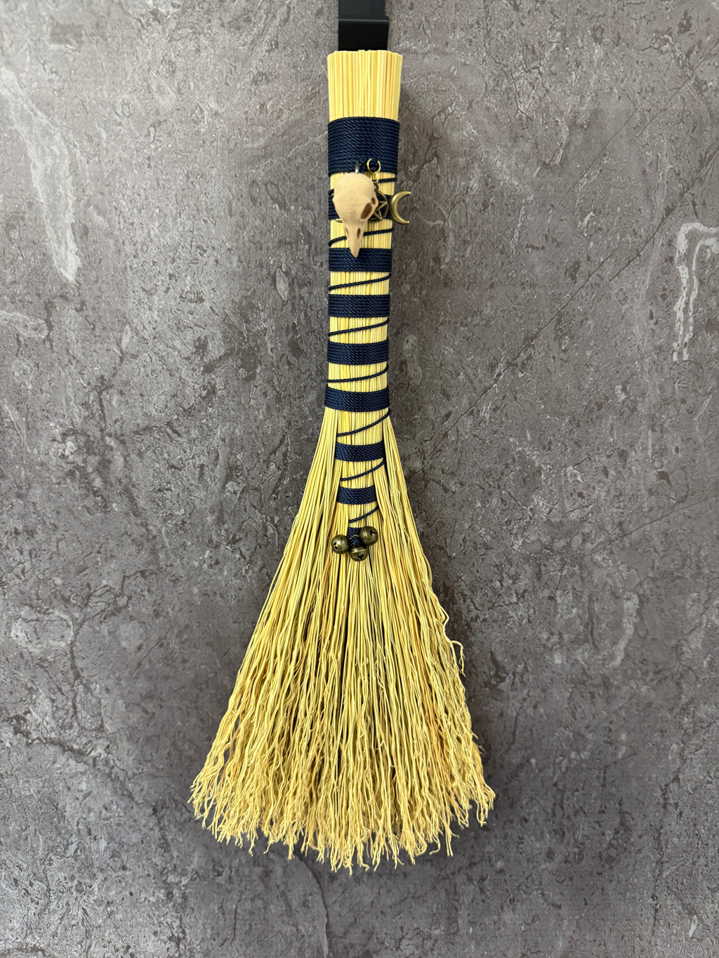 Hawks tail besom broom - Navy ravens head.