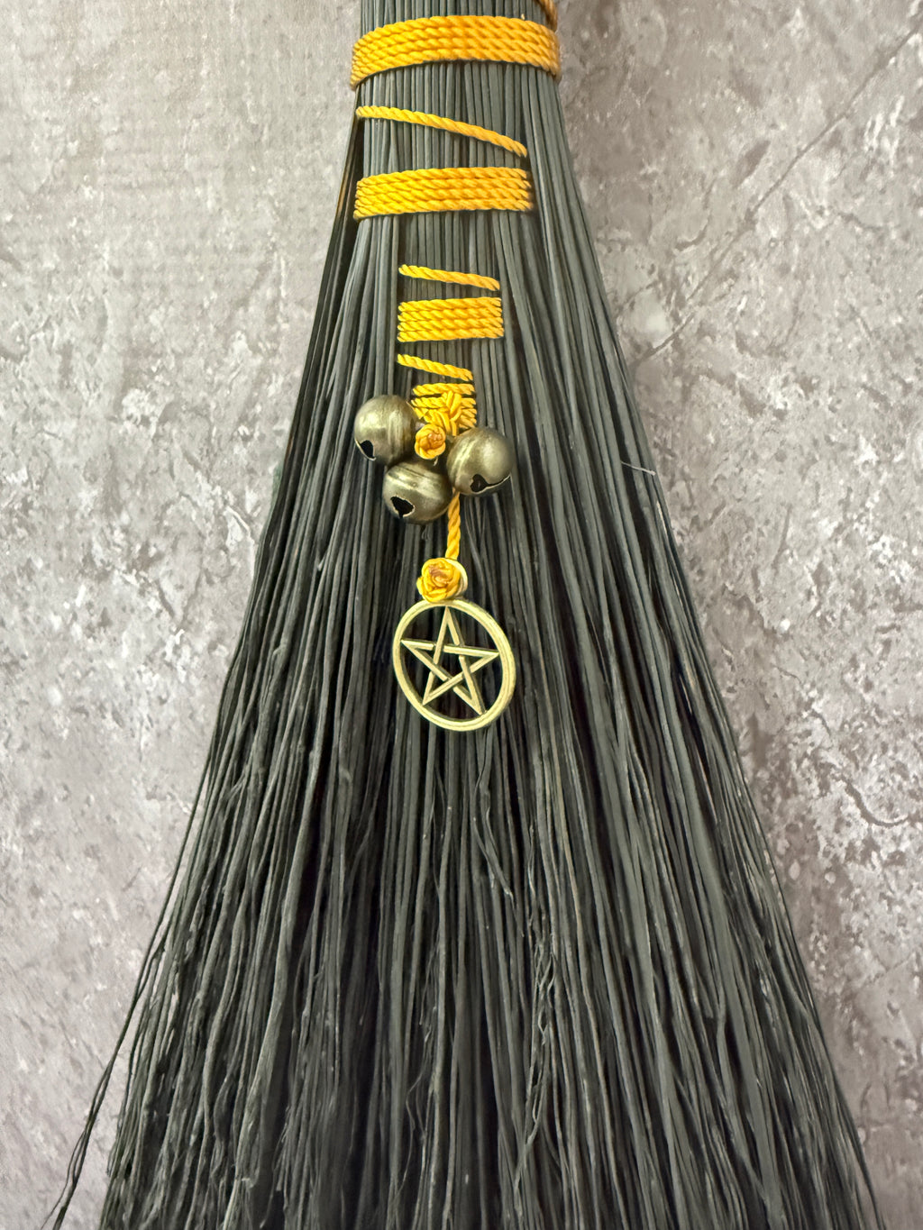 Hawks Tail broom- black & gold (besom)