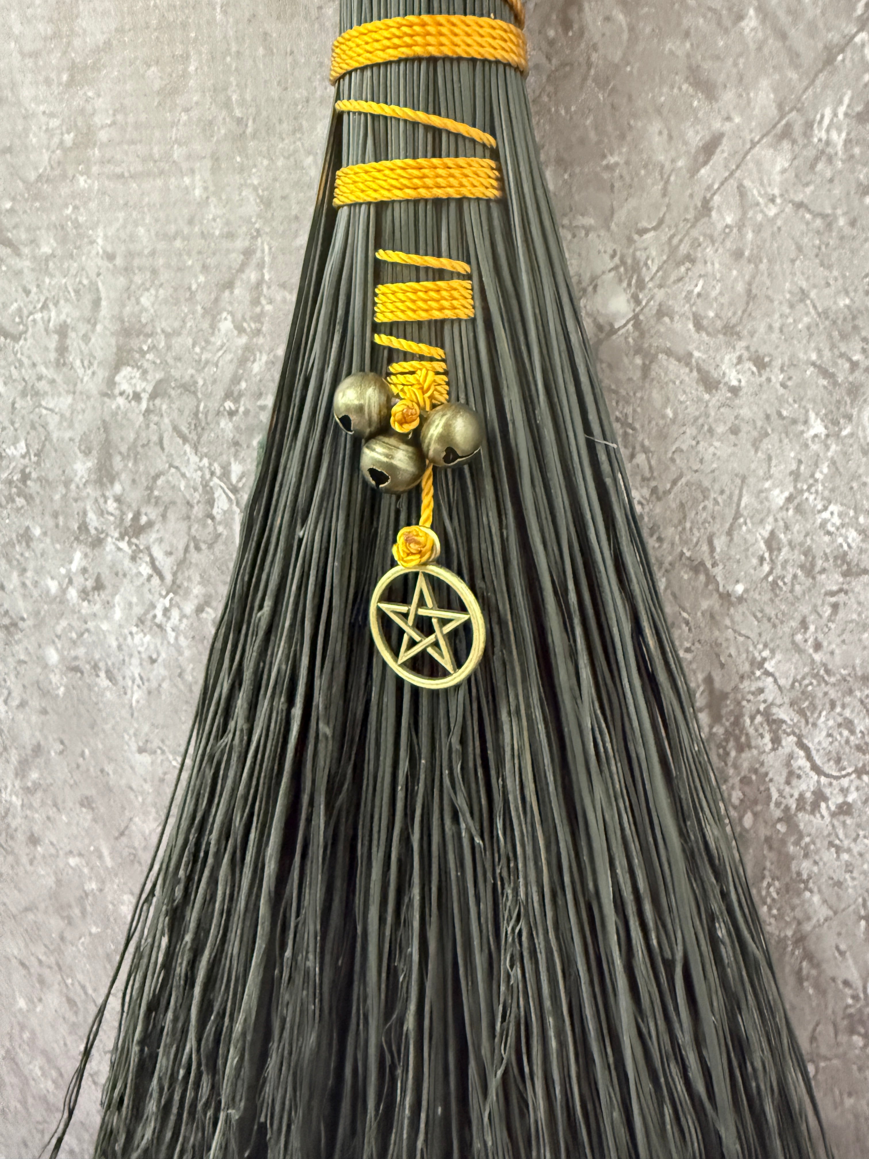 Hawks Tail broom- black & gold (besom)