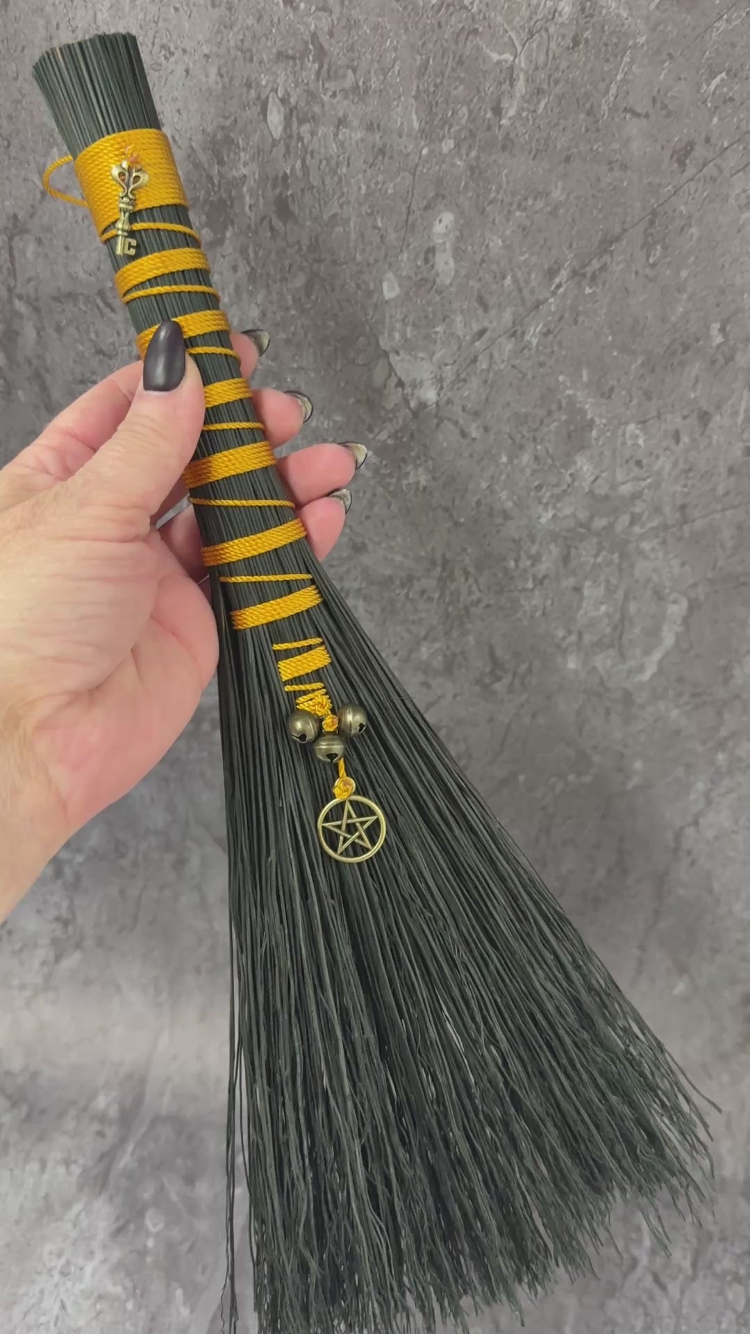 Hawks Tail broom- black & gold (besom)