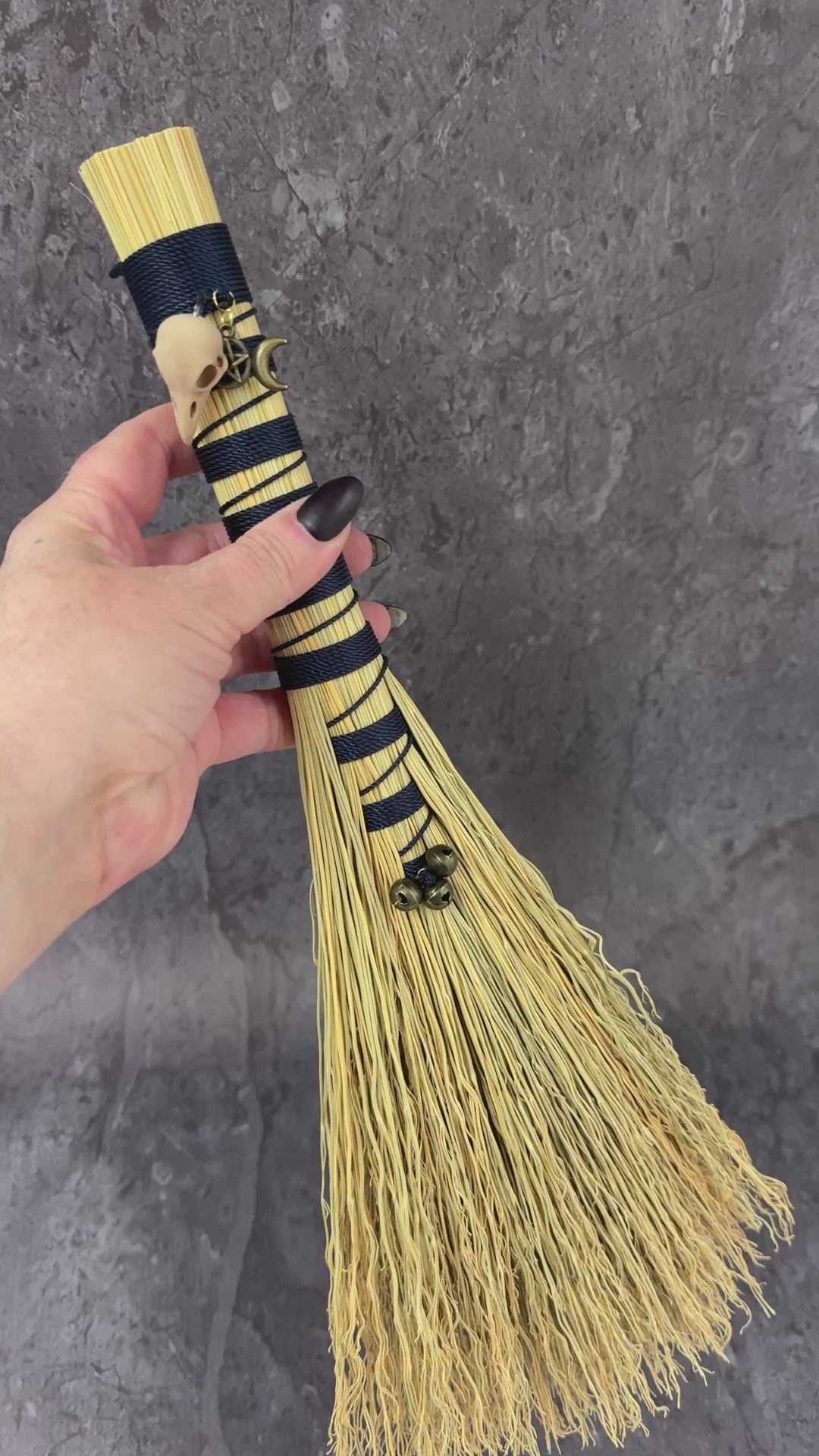 Hawks tail besom broom - Navy ravens head.